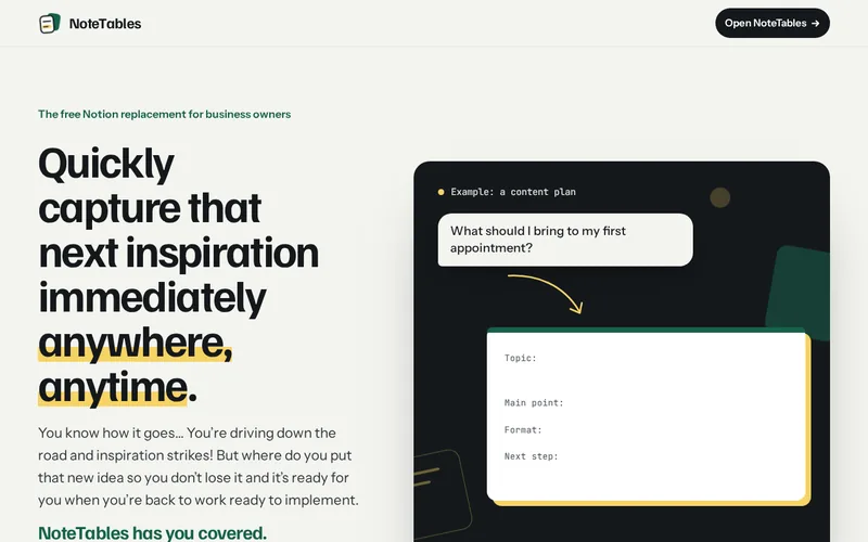 Home page of notetables.com